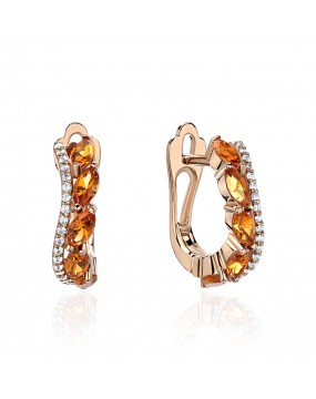 Серьги из красного золота 585 пробы с цитринами и фианитами 01С3113968-1. Размер: б/р