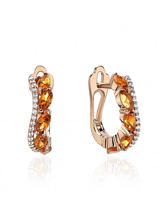 Серьги из красного золота 585 пробы с цитринами и фианитами 01С3113968-1. Размер: б/р