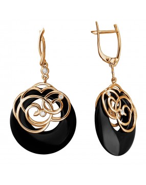 Серьги из золоченого серебра 925 пробы с агатами и фианитами 01С4510123А-1