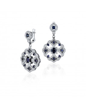 Серьги из белого золота 750 пробы с сапфирами и бриллиантами 01С677977-1