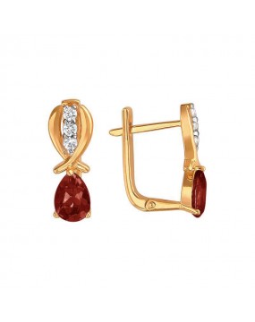 Серьги из красного золота 585 пробы с фианитами и гранатами 01С3110970-3