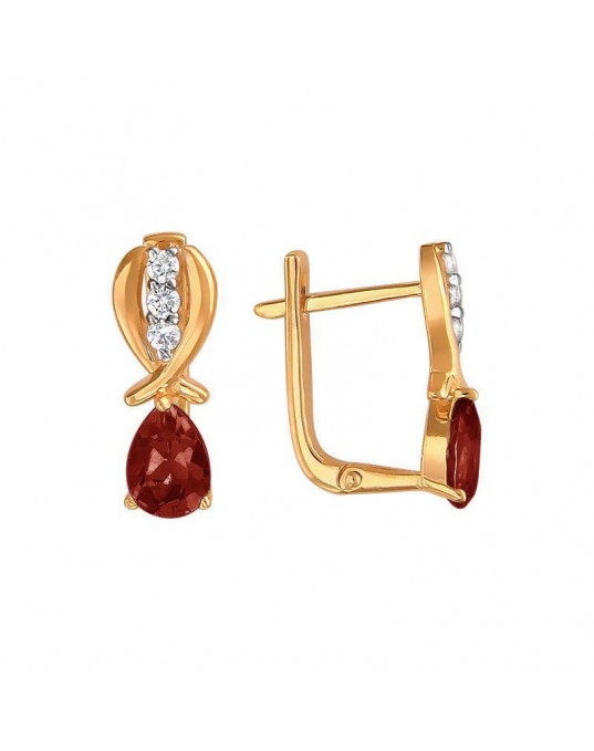 Серьги из красного золота 585 пробы с фианитами и гранатами 01С3110970-3