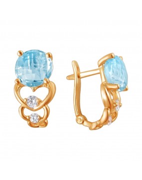 Серьги из красного золота 585 пробы с фианитами и топазами 01С3110852-1