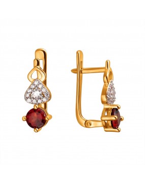 Серьги из красного золота 585 пробы с фианитами и гранатами 01С3110965-3