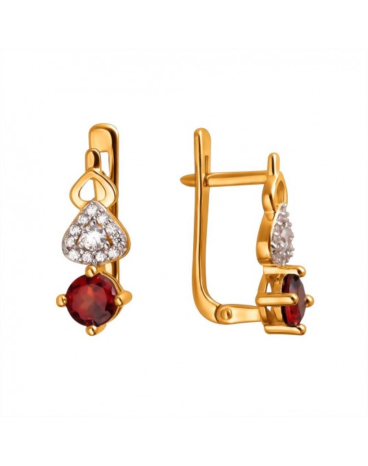 Серьги из красного золота 585 пробы с фианитами и гранатами 01С3110965-3