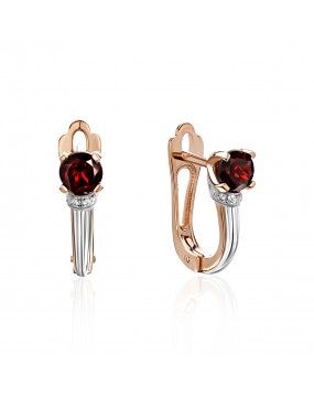 Серьги из красного золота 585 пробы с гранатами и фианитами 01С3114176Р-2