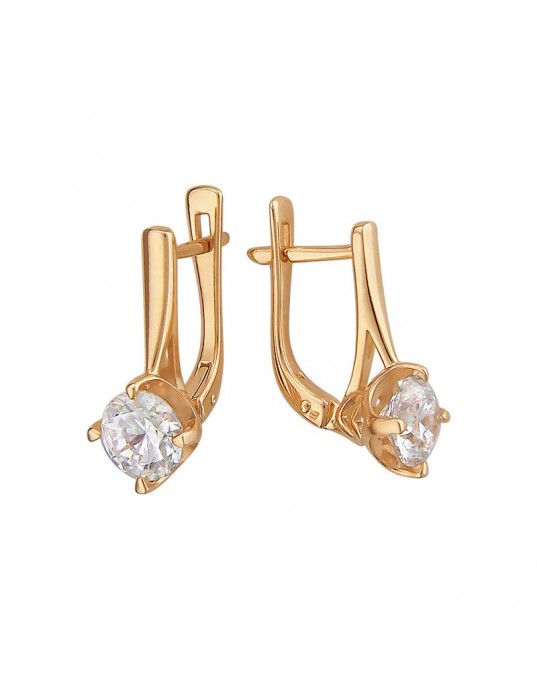 Серьги из красного золота 585 пробы с фианитами 01С119288