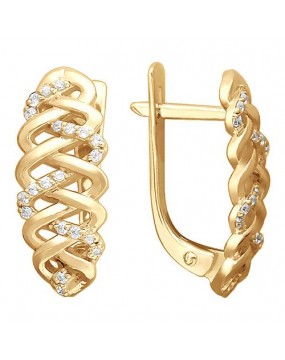 Серьги из красного золота 585 пробы с фианитами 01С116449
