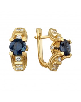 Серьги из желтого золота 750 пробы с сапфирами и бриллиантами 01С646314-1