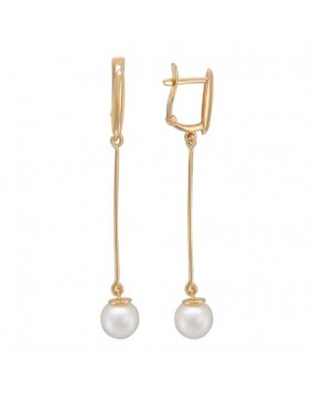 Серьги из красного золота 585 пробы с жемчугом 01С315159-1