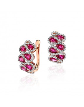 Серьги из красного золота 585 пробы с рубинами и бриллиантами 01С617033-3