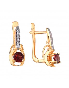 Серьги из красного золота 585 пробы с фианитами и гранатами 01С3110971-3