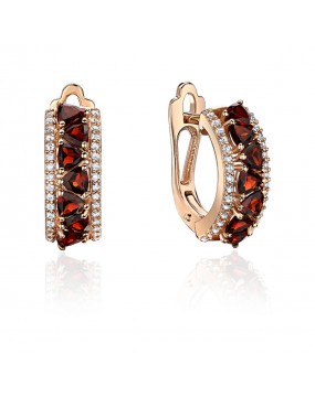 Серьги из красного золота 585 пробы с гранатом и фианитом 01С3113967-1