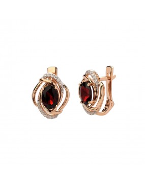 Серьги из красного золота 585 пробы с фианитами и гранатами 01С3112096Р-1