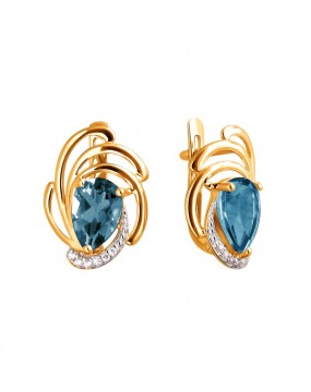 Серьги из красного золота 585 пробы с фианитами и топазами 01С3111104-6
