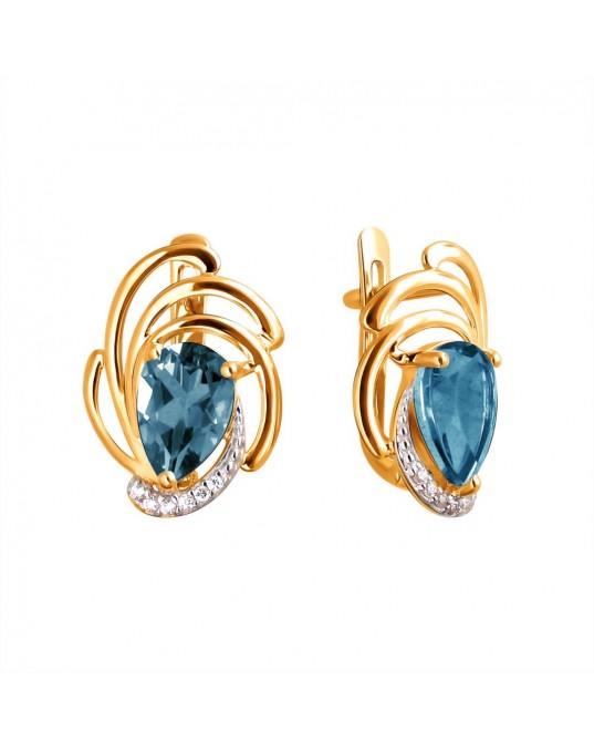 Серьги из красного золота 585 пробы с фианитами и топазами 01С3111104-6