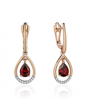 Серьги из красного золота 585 пробы с фианитом и гранатом 01С3114178Р-2