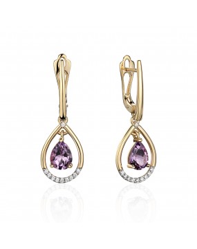 Серьги из желтого золота 585 пробы с аметистами и фианитами 01С3314178Р-1