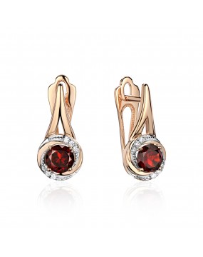 Серьги из красного золота 585 пробы с гранатми и фианитами 01С3114173Р-3