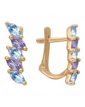 Серьги из красного золота 585 пробы с топазами и аметистами 01С315668-1