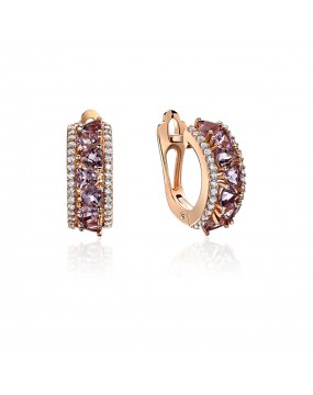 Серьги из красного золота 585 пробы с фианитами и аметистами 01С3113967-4