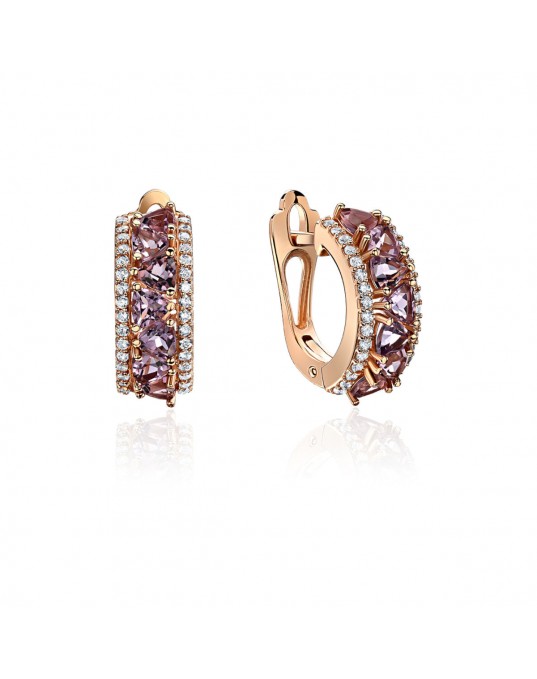 Серьги из красного золота 585 пробы с фианитами и аметистами 01С3113967-4