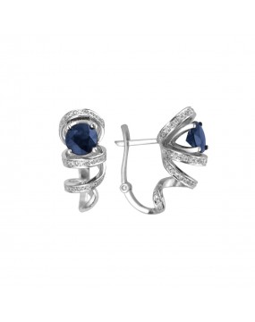 Серьги из белого золота 750 пробы с сапфирами и бриллиантами 01С676209-3