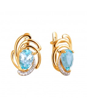 Серьги из красного золота 585 пробы с фианитами и топазами 01С3111104-1