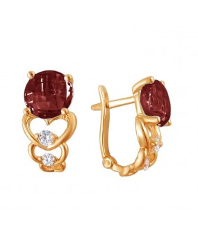 Серьги из красного золота 585 пробы с фианитами и гранатами 01С3110852-3