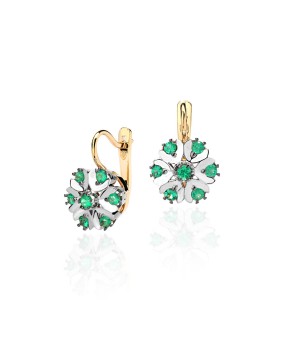 Серьги из комбинированного золота 750 пробы с изумрудами 01С5810421-1