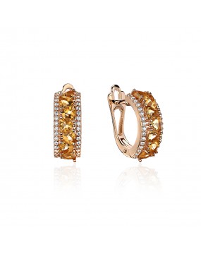 Серьги из красного золота 585 пробы с фианитом и цитрином 01С3113967-2